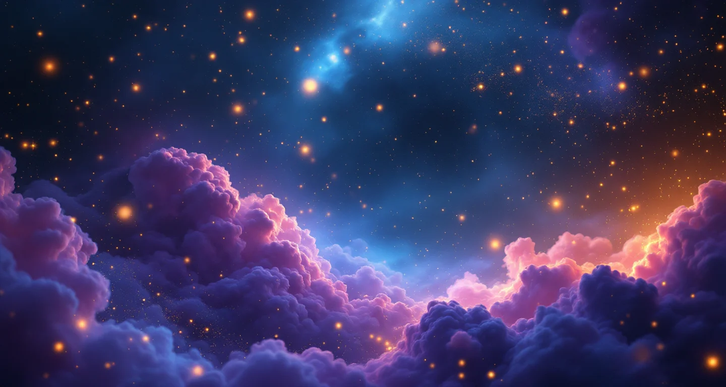 Rüyada Hortumla Merdiven Yıkamak sembolünü temsil eden, mor-magenta bulutsu ve altın yıldızlardan oluşan atmosferik rüya sahnesi.