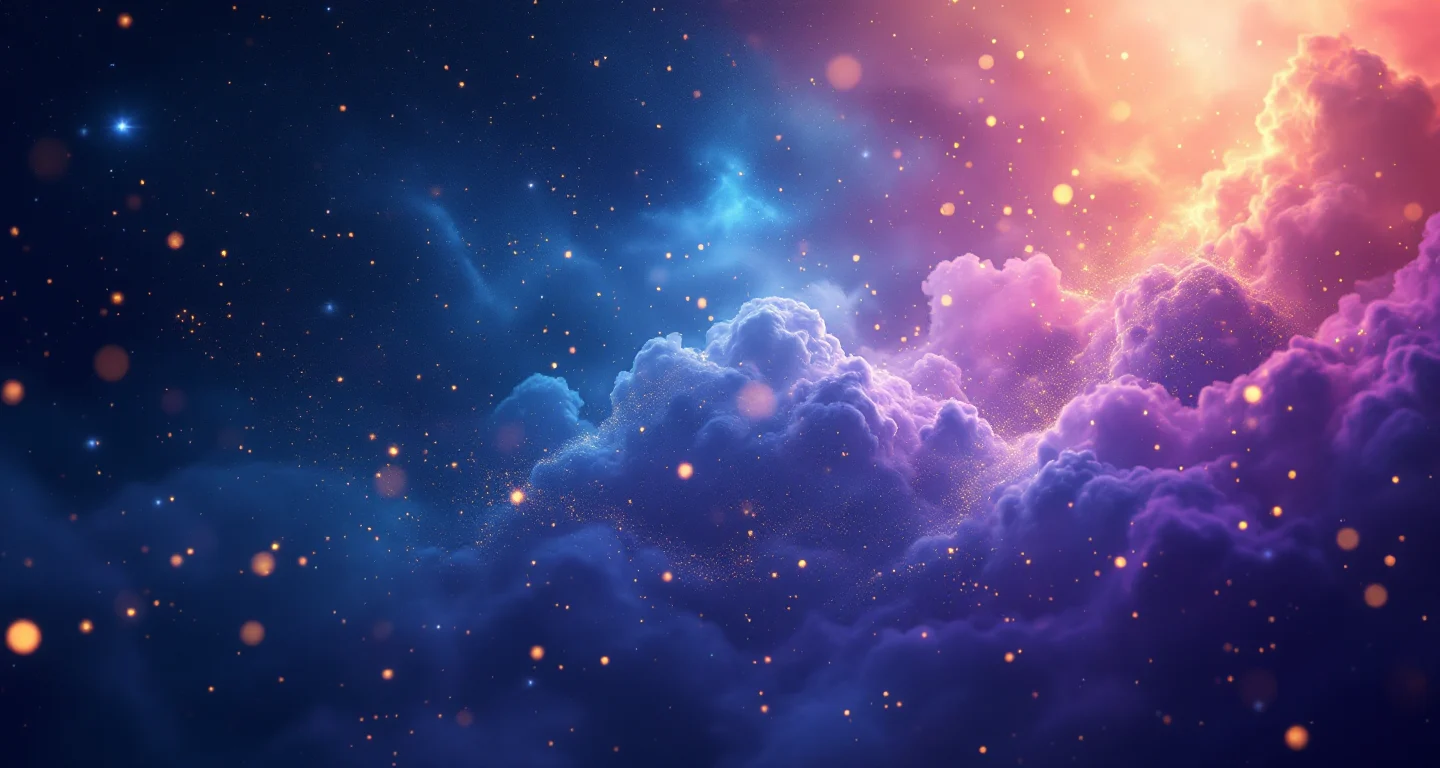 Ruyada Ihya Ruya Tabiri Gormek sembolünü temsil eden, mor-magenta bulutsu ve altın yıldızlardan oluşan atmosferik rüya sahnesi.