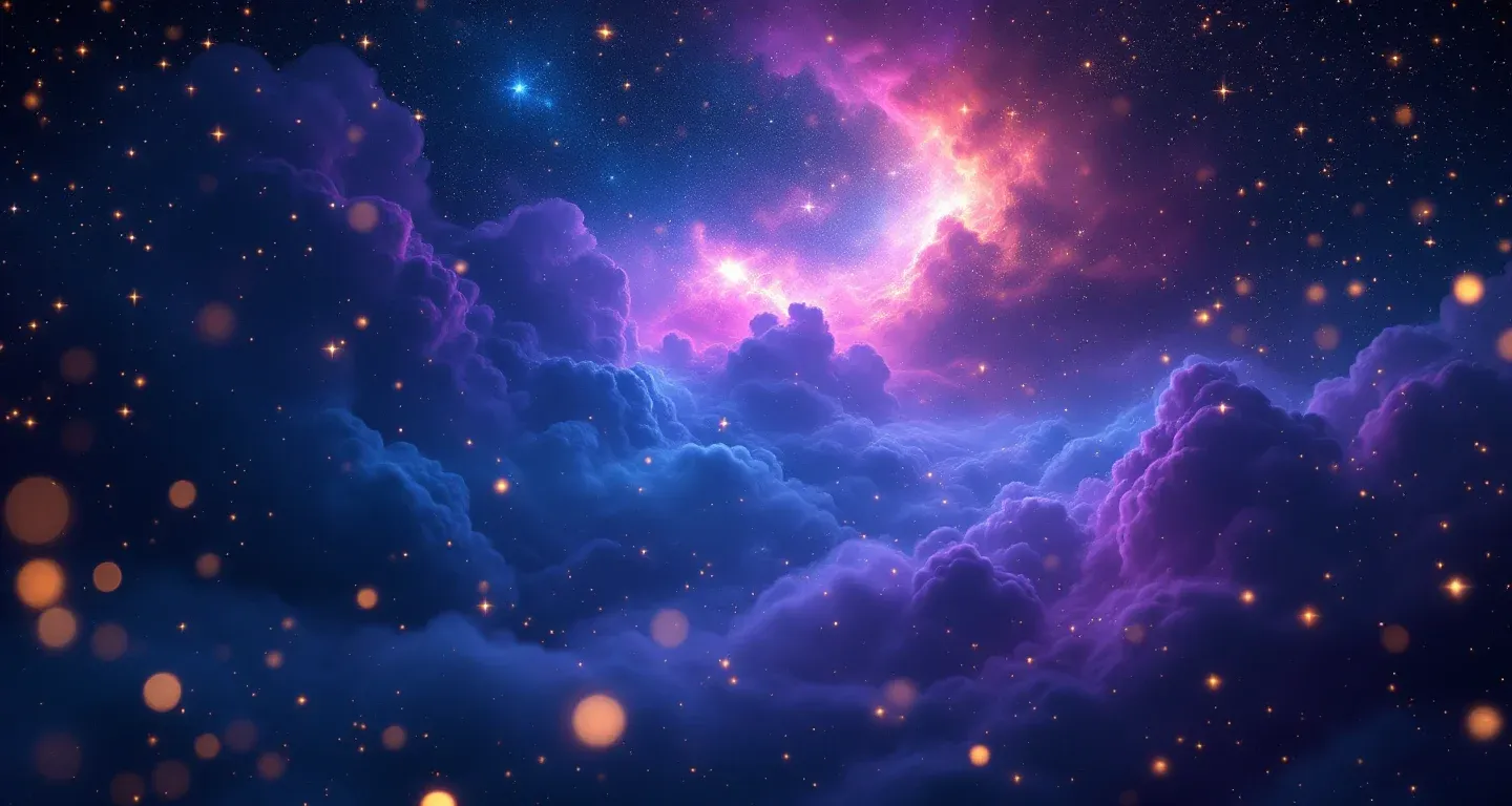 An atmospheric dream scene of purple and magenta nebulae with golden stars, representing the symbol of seeing Ihya Dream Interpretations by Imam Nablusi in a dream.