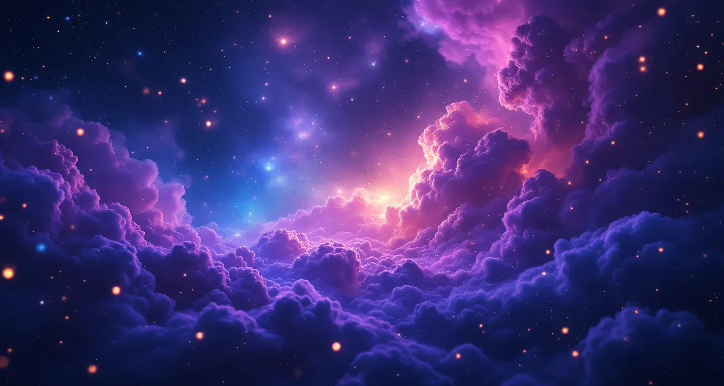 Cena onírica atmosférica representando o símbolo de Sonhar com Figo, com nebulosas em tons roxo-magenta e estrelas douradas.