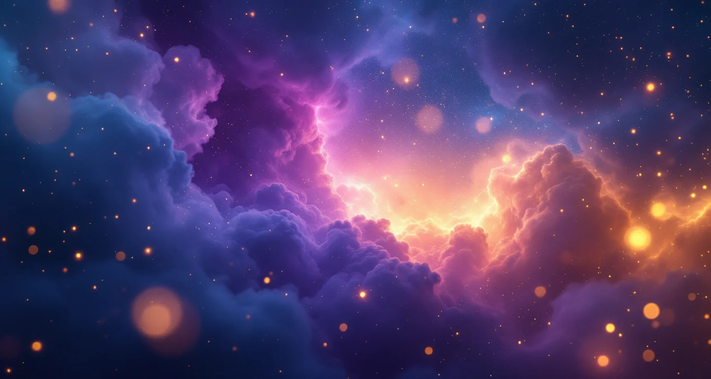 Rüyada İpte Serili Çamaşır Görmek sembolünü temsil eden, mor-magenta bulutsu ve altın yıldızlardan oluşan atmosferik rüya sahnesi.