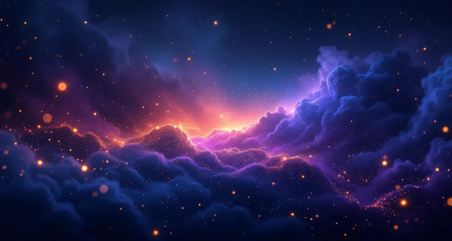 An atmospheric dreamscape symbolizing seeing a woman’s private parts exposed, with purple-magenta nebula clouds and golden stars.