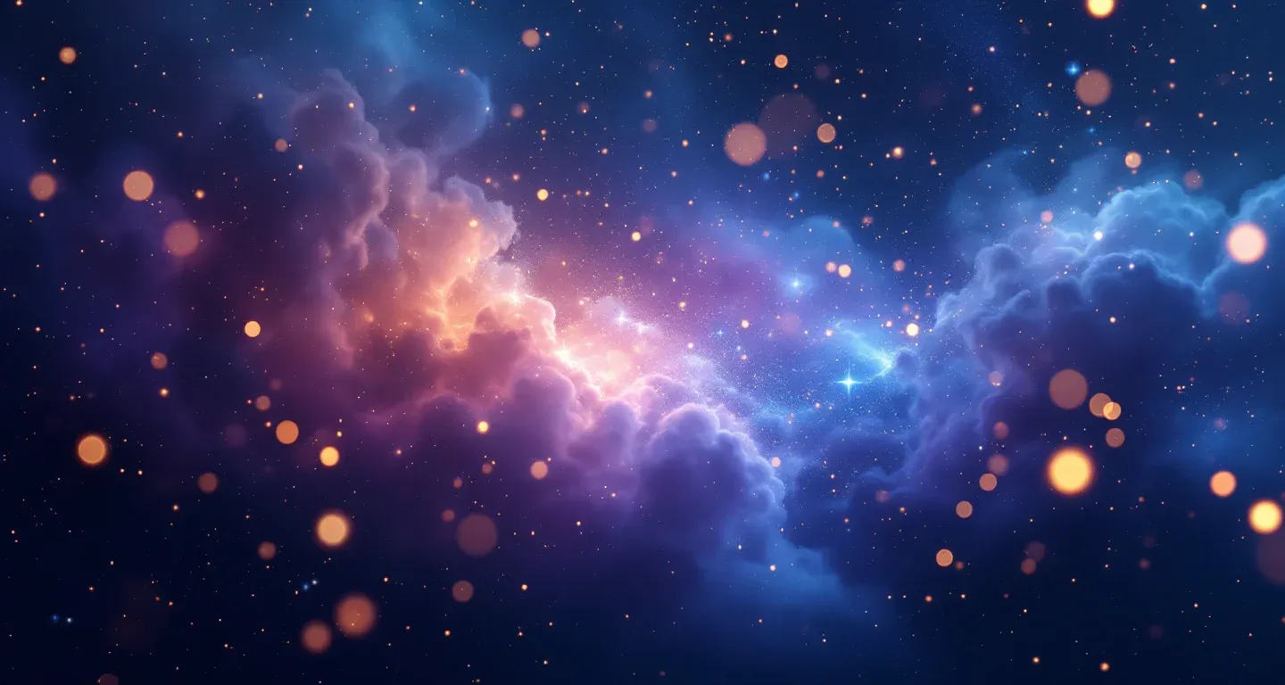 Escena onírica atmosférica con una nebulosa morada-magenta y estrellas doradas, que representa el símbolo de ver una herida en la cabeza en sueños según Diyanet.