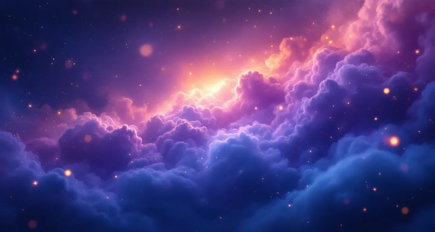 Escena onírica atmosférica con nebulosas morado-magenta y estrellas doradas que representa el símbolo de Soñar con un Camión.