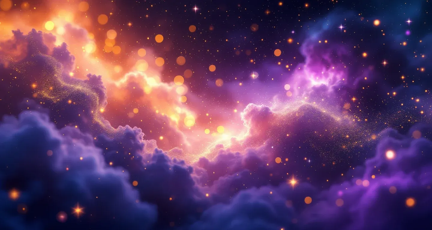 Escena onírica atmosférica con una nebulosa morada-magenta y estrellas doradas que representa el símbolo de soñar que tu hermano ha muerto.