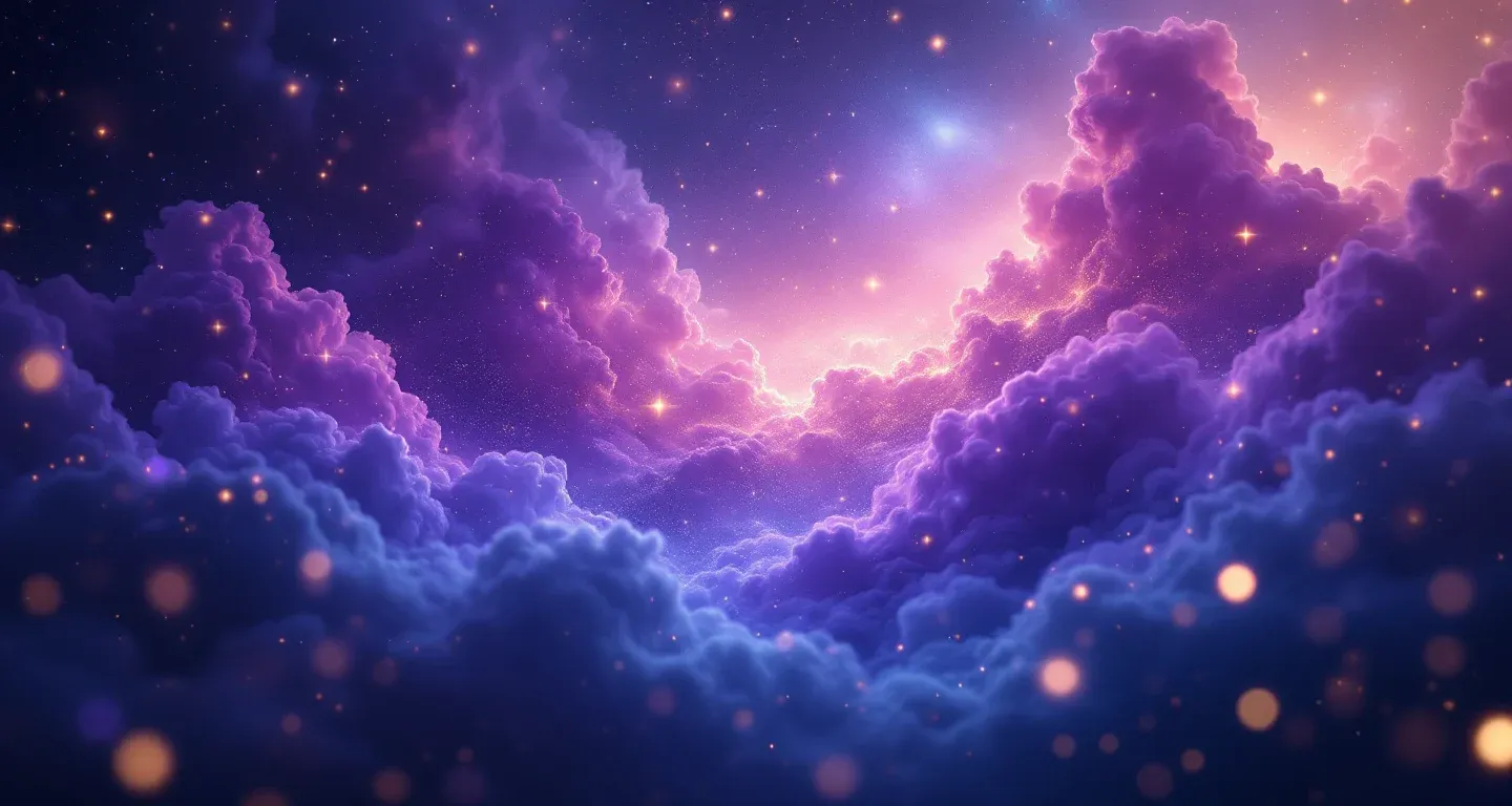 Escena onírica atmosférica con una nebulosa morado-magenta y estrellas doradas, que representa el símbolo de Ver un Rebaño de Cabras en un Sueño.