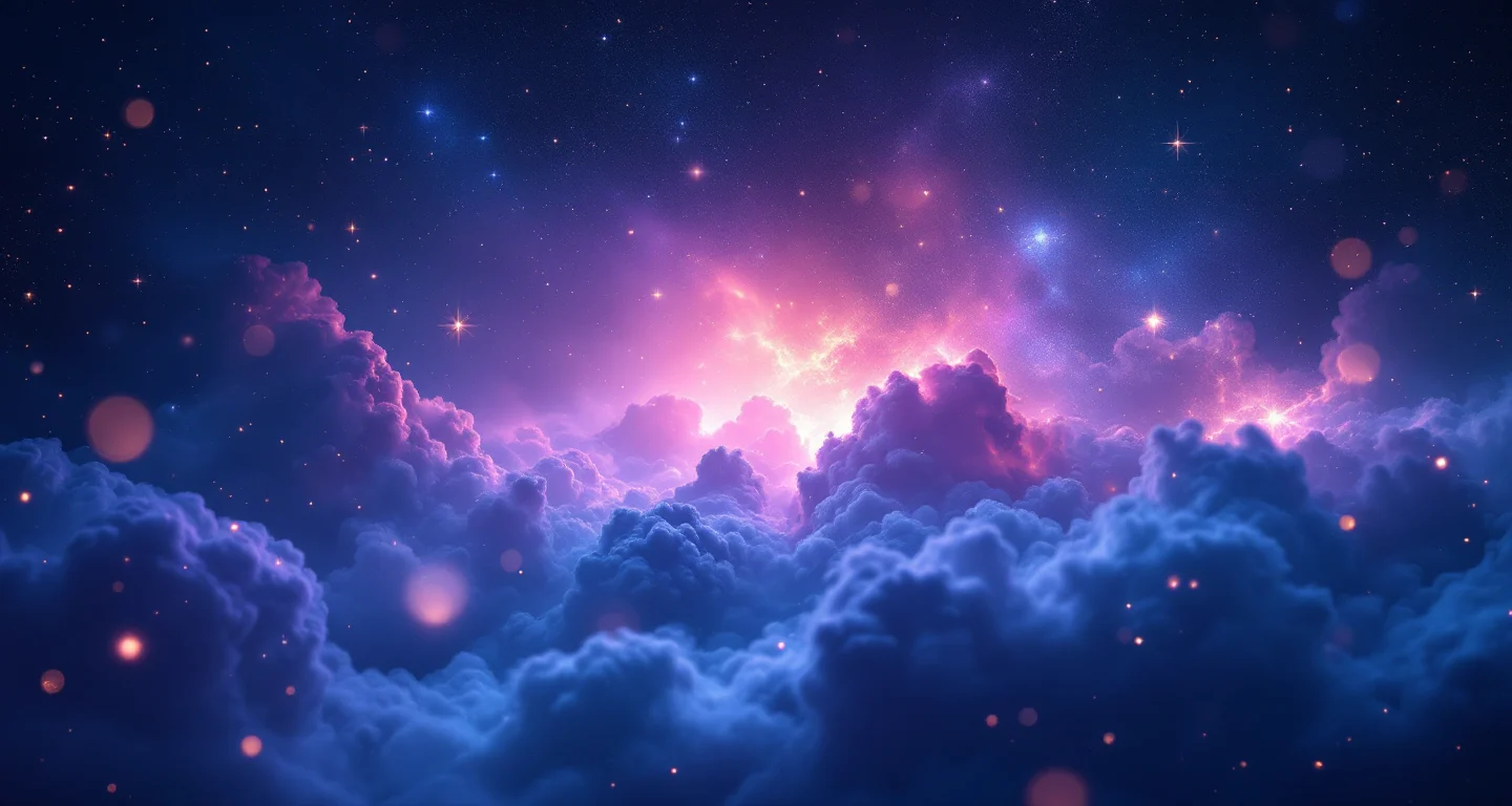 Rüyada Kendi Avret Yerini Kıllı Görmek sembolünü temsil eden, mor-magenta bulutsu ve altın yıldızlardan oluşan atmosferik rüya sahnesi.
