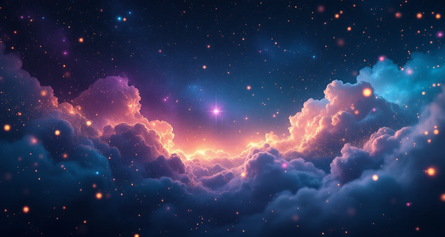 Rüyada Kendini Başı Açık Görmek sembolünü temsil eden, mor-magenta bulutsu ve altın yıldızlardan oluşan atmosferik rüya sahnesi.