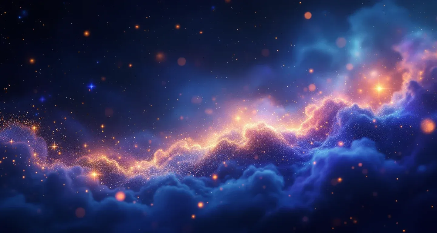 Escena onírica atmosférica con nebulosas morado-magenta y estrellas doradas, representando el símbolo de soñar con una rosa roja.
