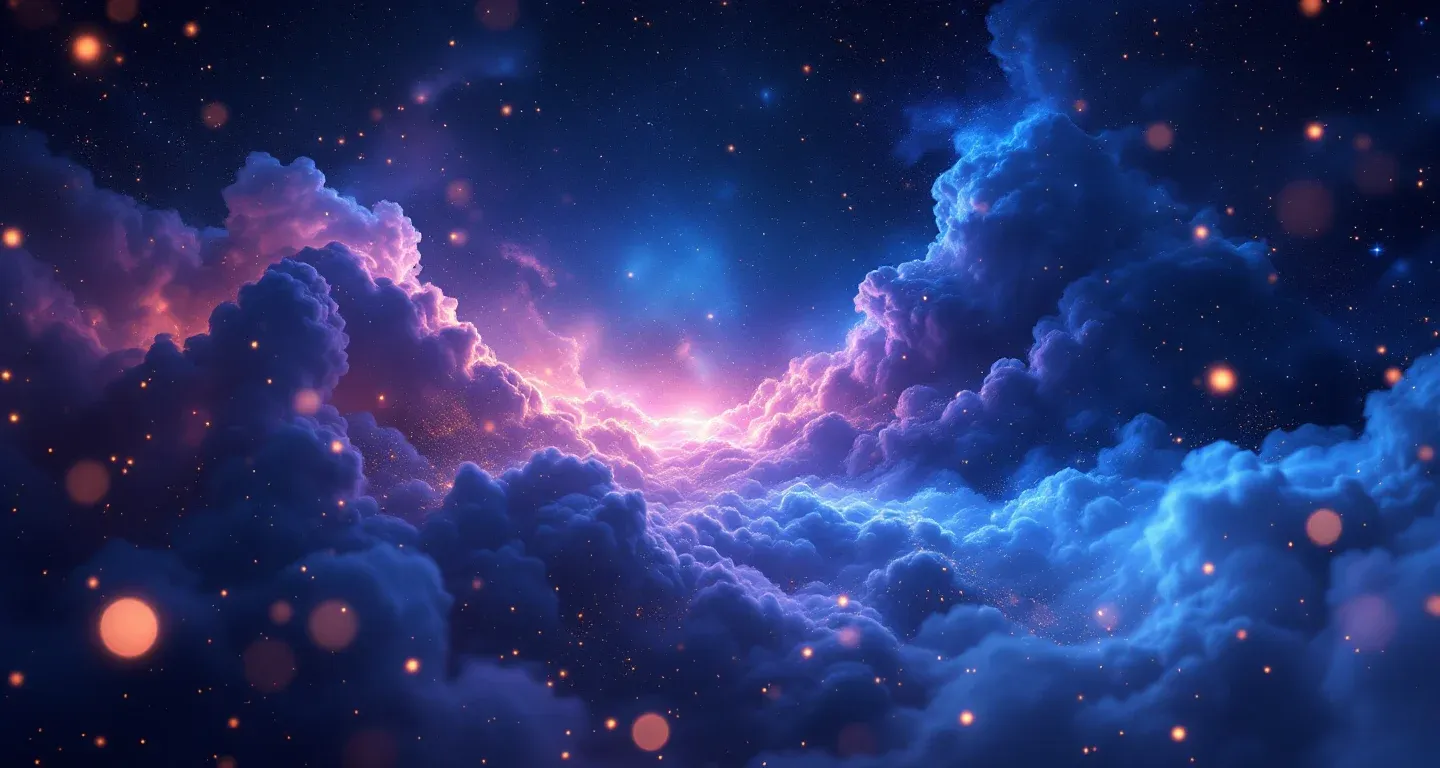 Escena onírica atmosférica con una nebulosa morado-magenta y estrellas doradas que representa el símbolo de dar a luz a una niña en un sueño.