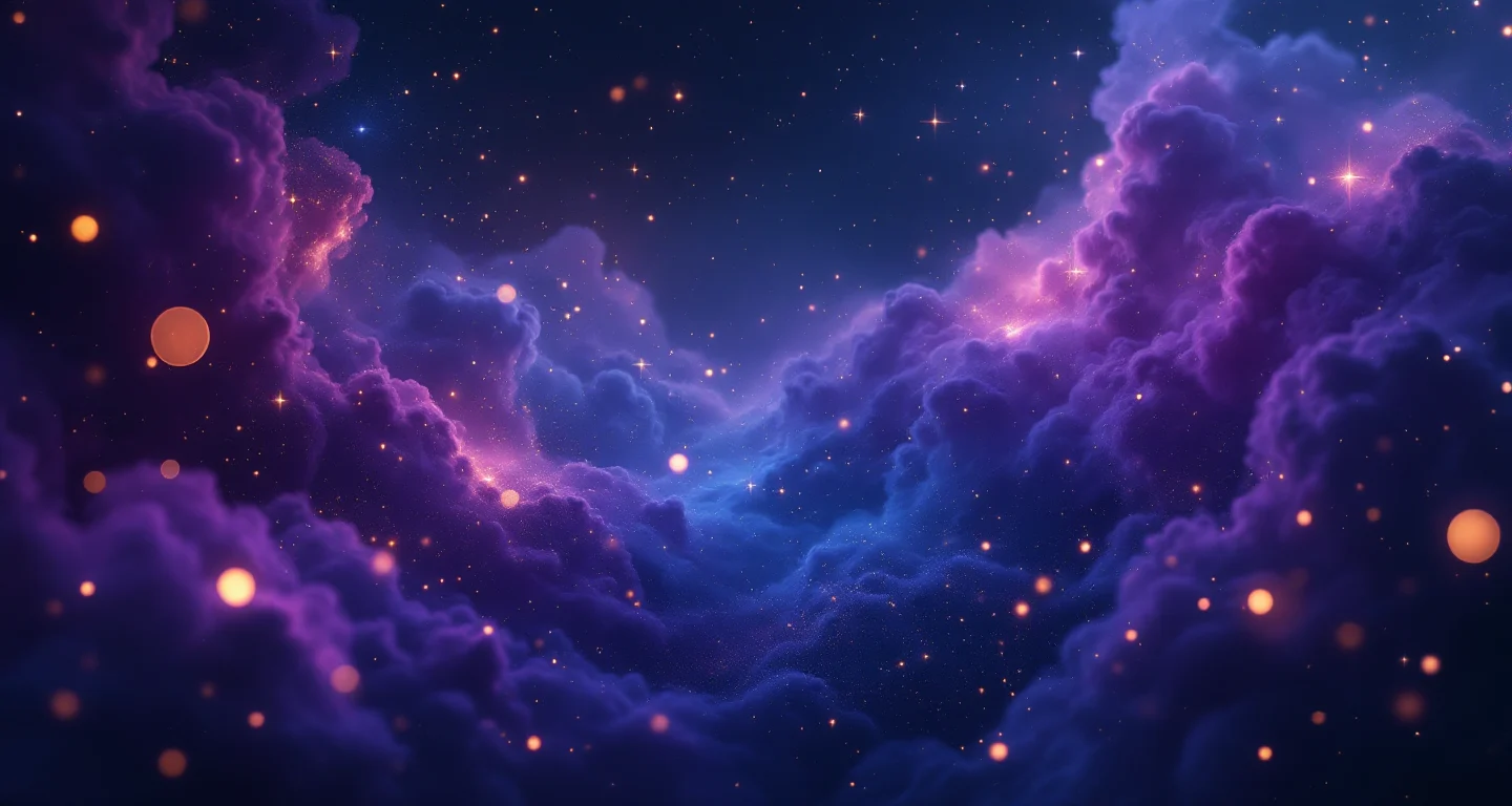 Rüyada Kız Çocuğu Görmek İhya sembolünü temsil eden, mor-magenta bulutsu ve altın yıldızlardan oluşan atmosferik rüya sahnesi.