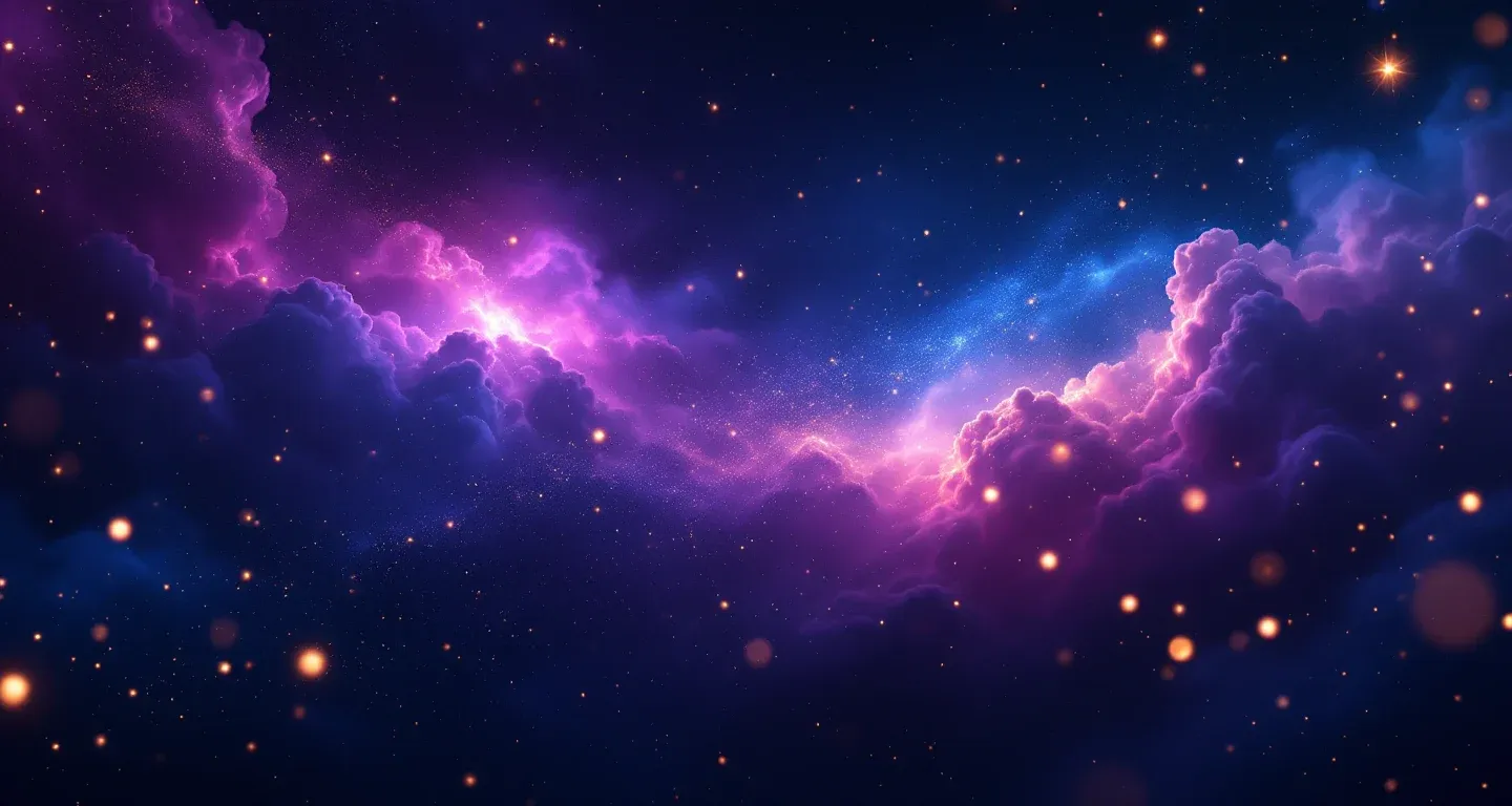 Atmosphärische Traumszene aus violett-magenta Nebel und goldenen Sternen, die das Symbol »Im Traum ein Mädchen umarmen und weinen« darstellt.