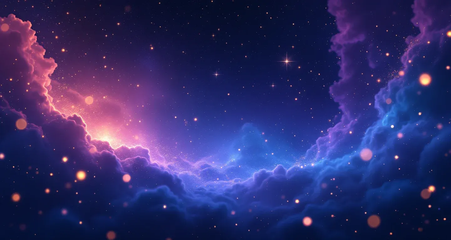 Escena onírica atmosférica con nebulosas moradas y magenta y estrellas doradas, que representa el símbolo de soñar que te crece vello en la axila.