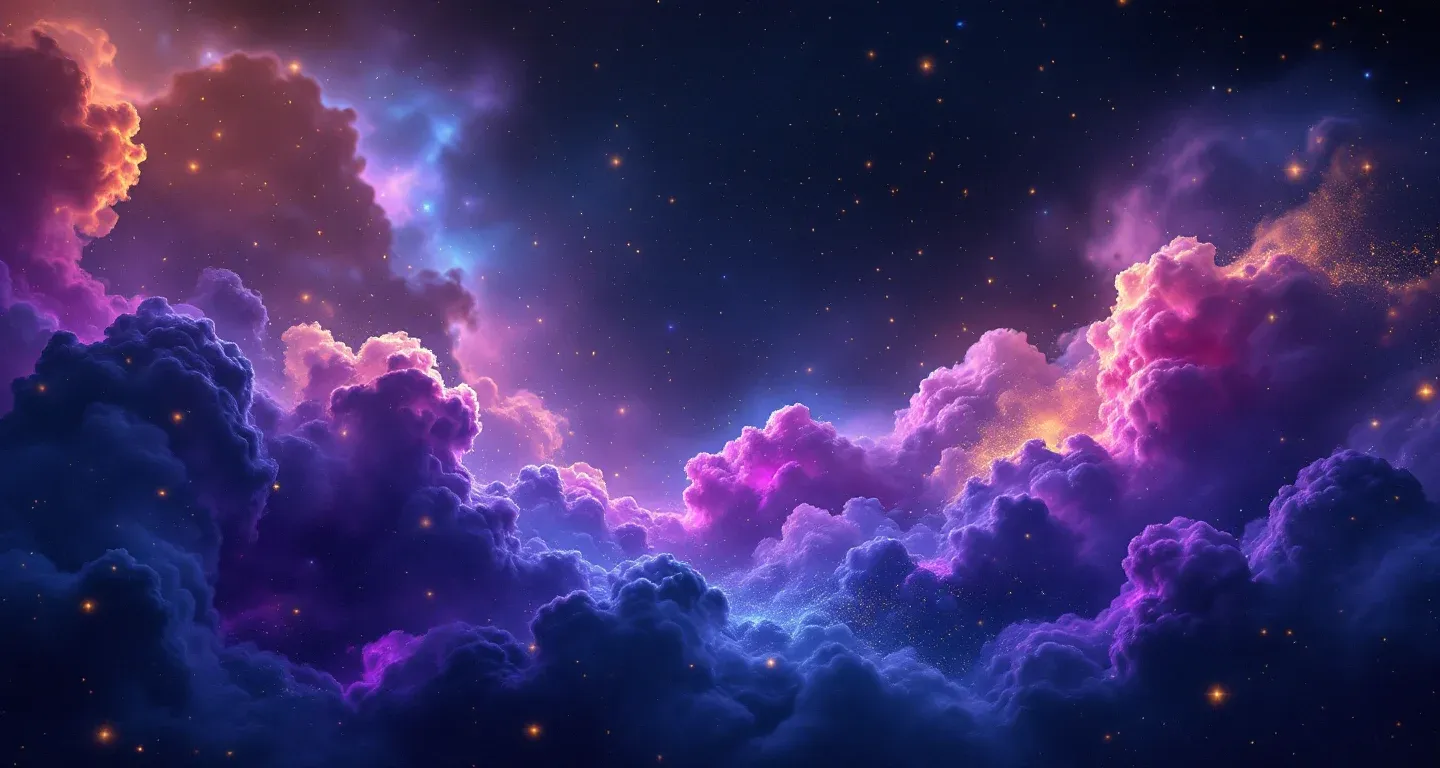 代表梦见干洋葱意象的氛围感梦境场景，由紫红色星云与金色星点构成。
