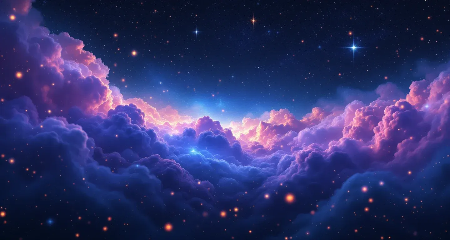 Escena onírica atmosférica con neblina morado-magenta y estrellas doradas, que representa el símbolo de soñar que una persona con la que estás enfadado quiere hablar contigo.