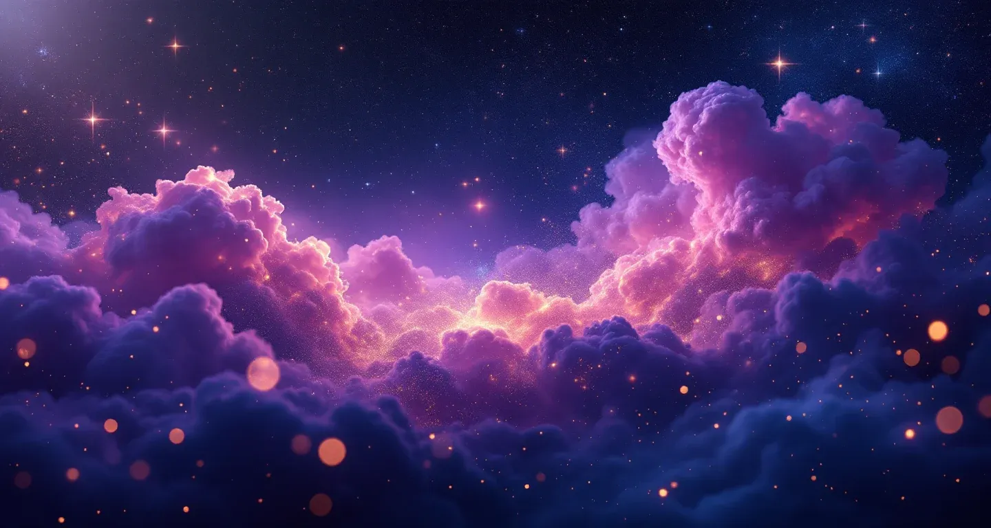 Escena onírica atmosférica con nebulosas morado-magenta y estrellas doradas que representa el símbolo de ver en sueños que los que están peleados se reconcilian.