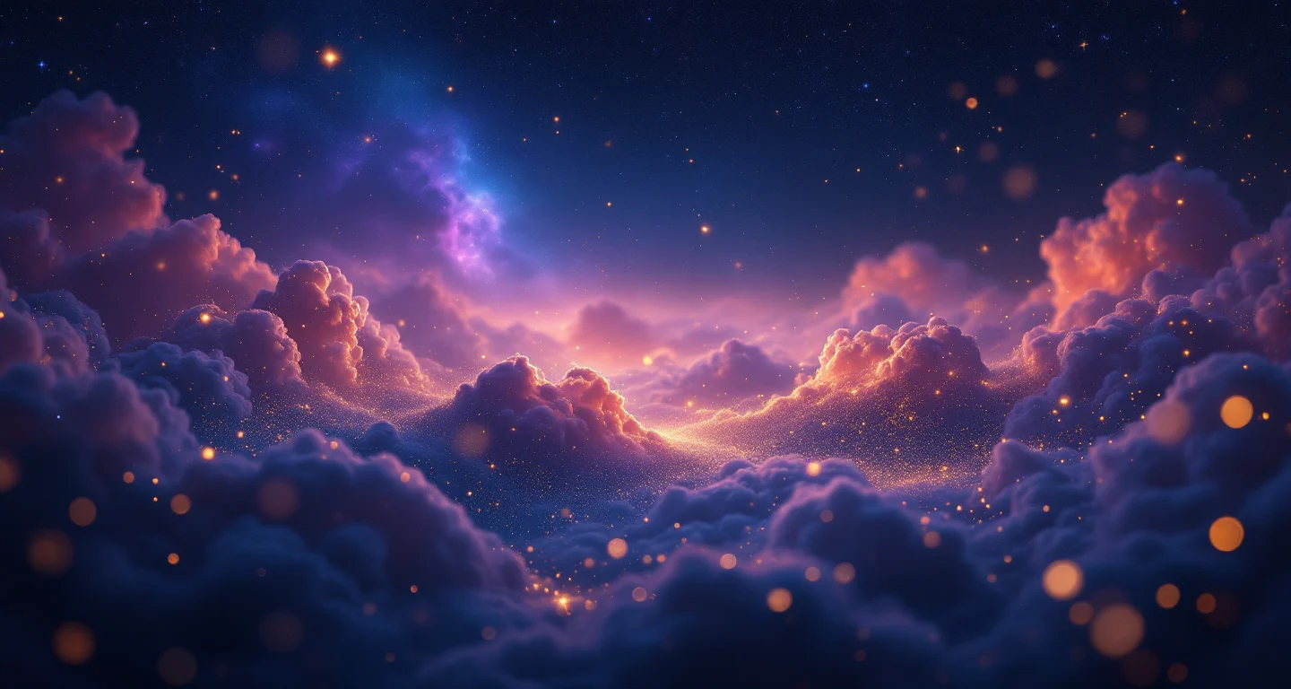 Rüyada Lüks Araba Sürmek sembolünü temsil eden, mor-magenta bulutsu ve altın yıldızlardan oluşan atmosferik rüya sahnesi.