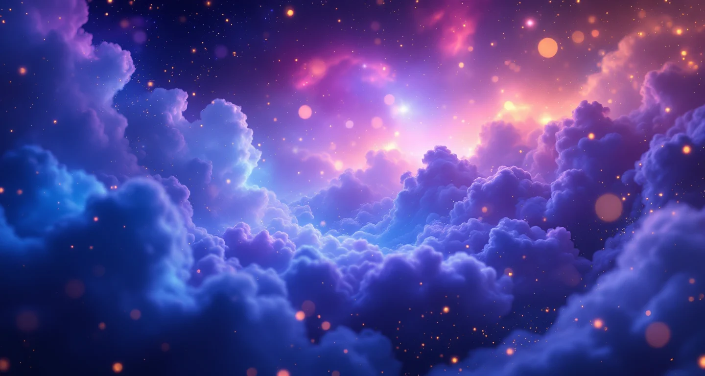 Rüyada Merdiven Çıkmak sembolünü temsil eden, mor-magenta bulutsu ve altın yıldızlardan oluşan atmosferik rüya sahnesi.
