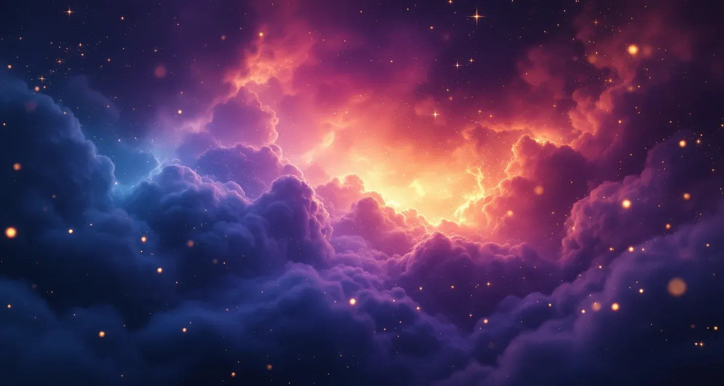 象征梦见老师的氛围感梦境场景，由紫红色星云与金色星星构成。