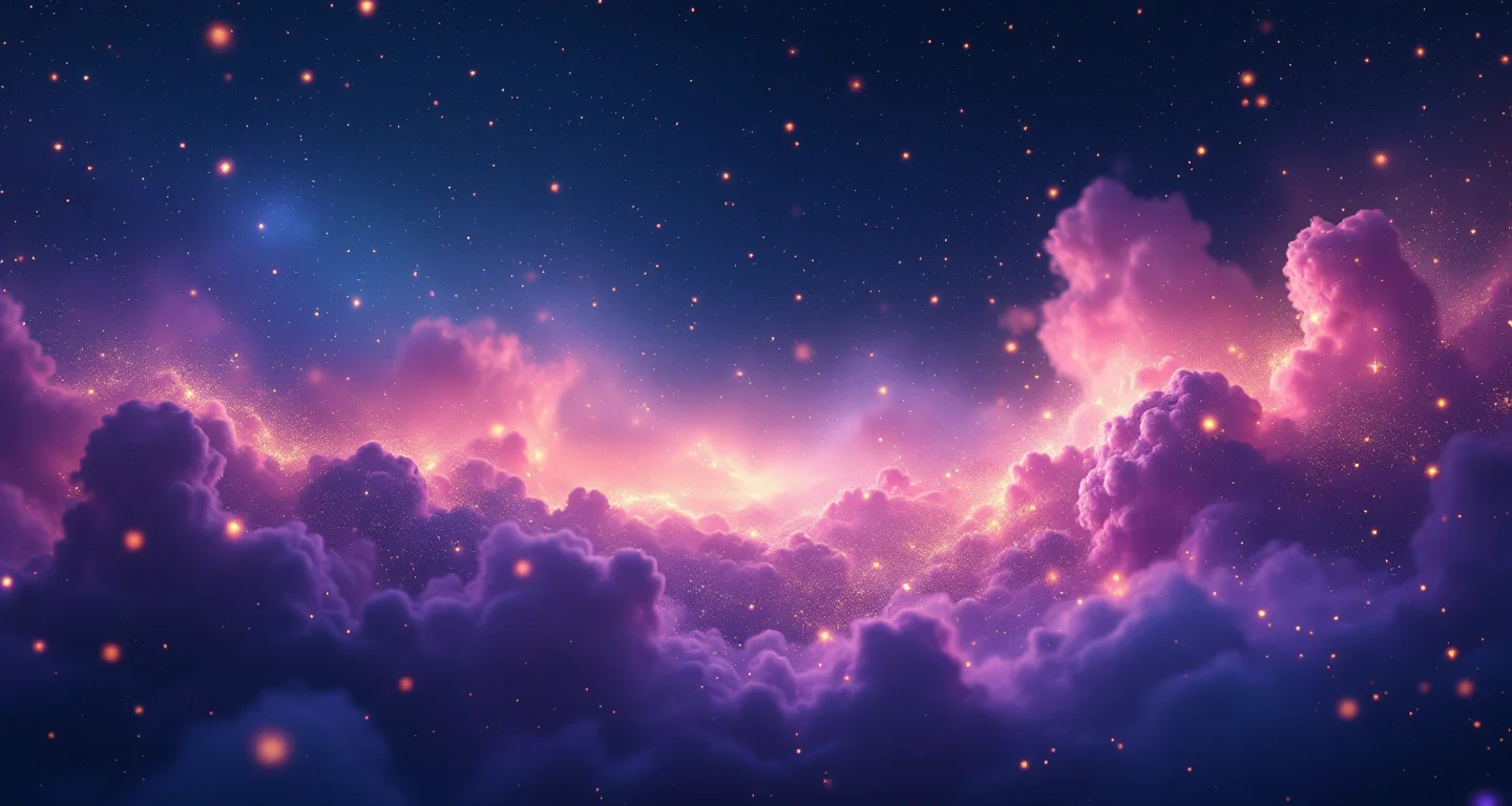 Rüyada Ölmüş Birinin Üşüdüğünü Söylemesi sembolünü temsil eden, mor-magenta bulutsu ve altın yıldızlardan oluşan atmosferik rüya sahnesi.