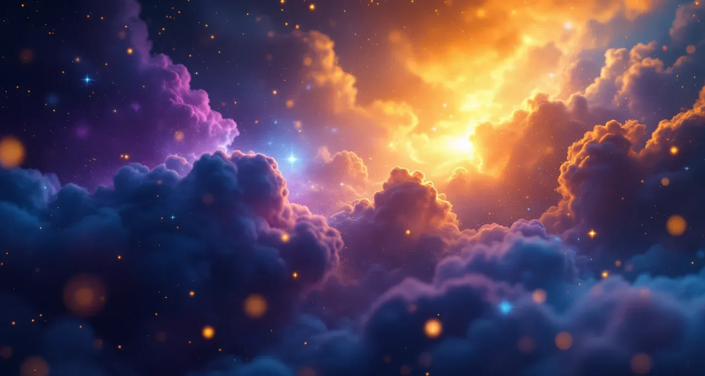 Escena onírica atmosférica con nebulosas morado-magenta y estrellas doradas, que representa el símbolo de sacar a un muerto de la tumba en sueños.