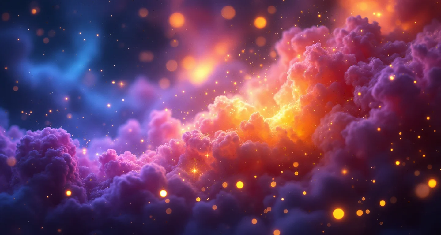 Rüyada Patates Görmek sembolünü temsil eden, mor-magenta bulutsu ve altın yıldızlardan oluşan atmosferik rüya sahnesi.