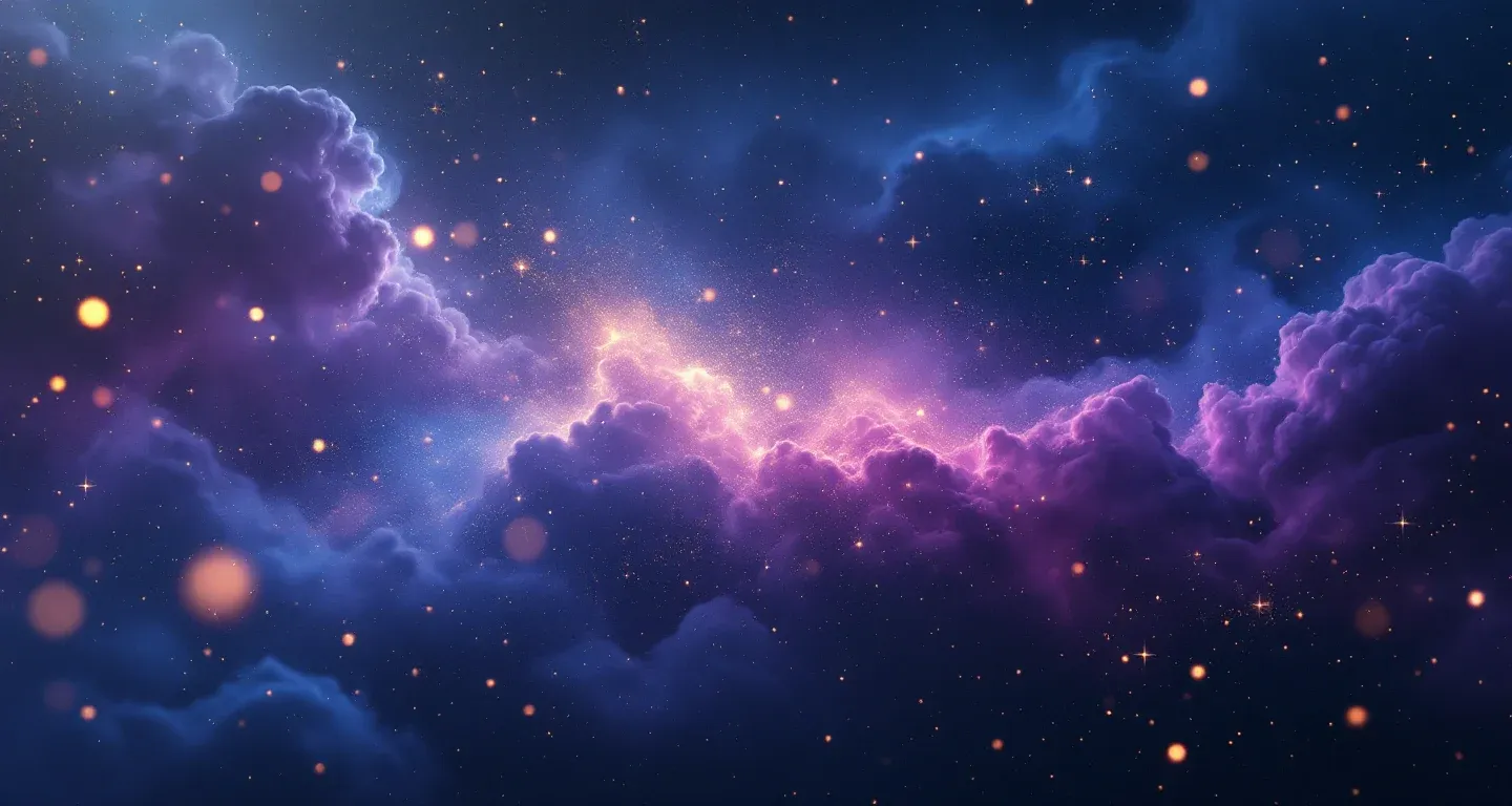 Escena onírica atmosférica con nebulosa morado-magenta y estrellas doradas que representa el símbolo de ver en sueños el sitio Ihya Org de interpretaciones de sueños.