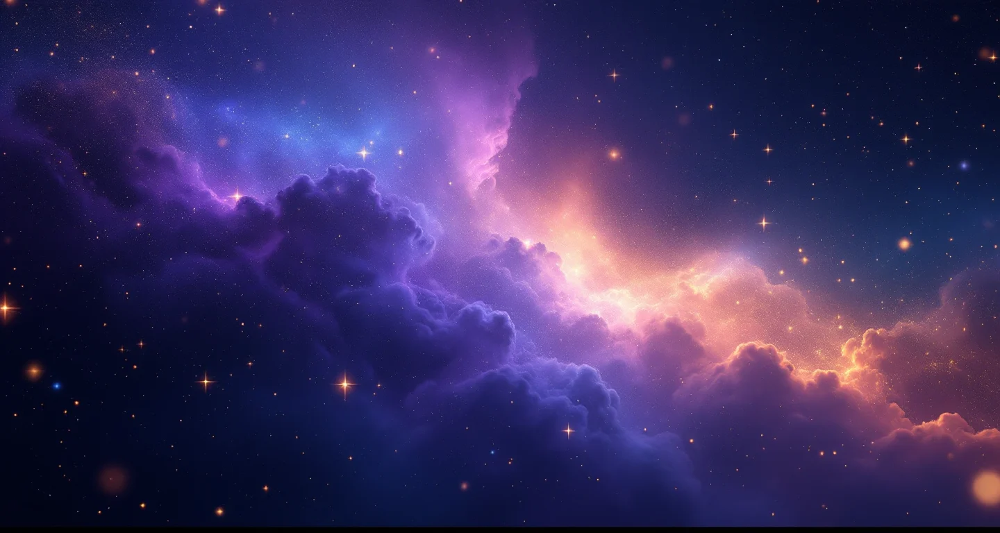 Ruyada Ruya Tabirleri.com Gormek sembolünü temsil eden, mor-magenta bulutsu ve altın yıldızlardan oluşan atmosferik rüya sahnesi.