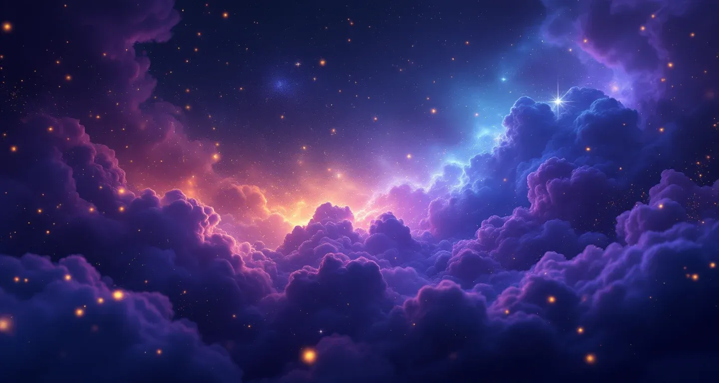 Escena onírica atmosférica con un reloj, formada por una nebulosa morado-magenta y estrellas doradas, que representa el símbolo de ver un reloj en sueño.