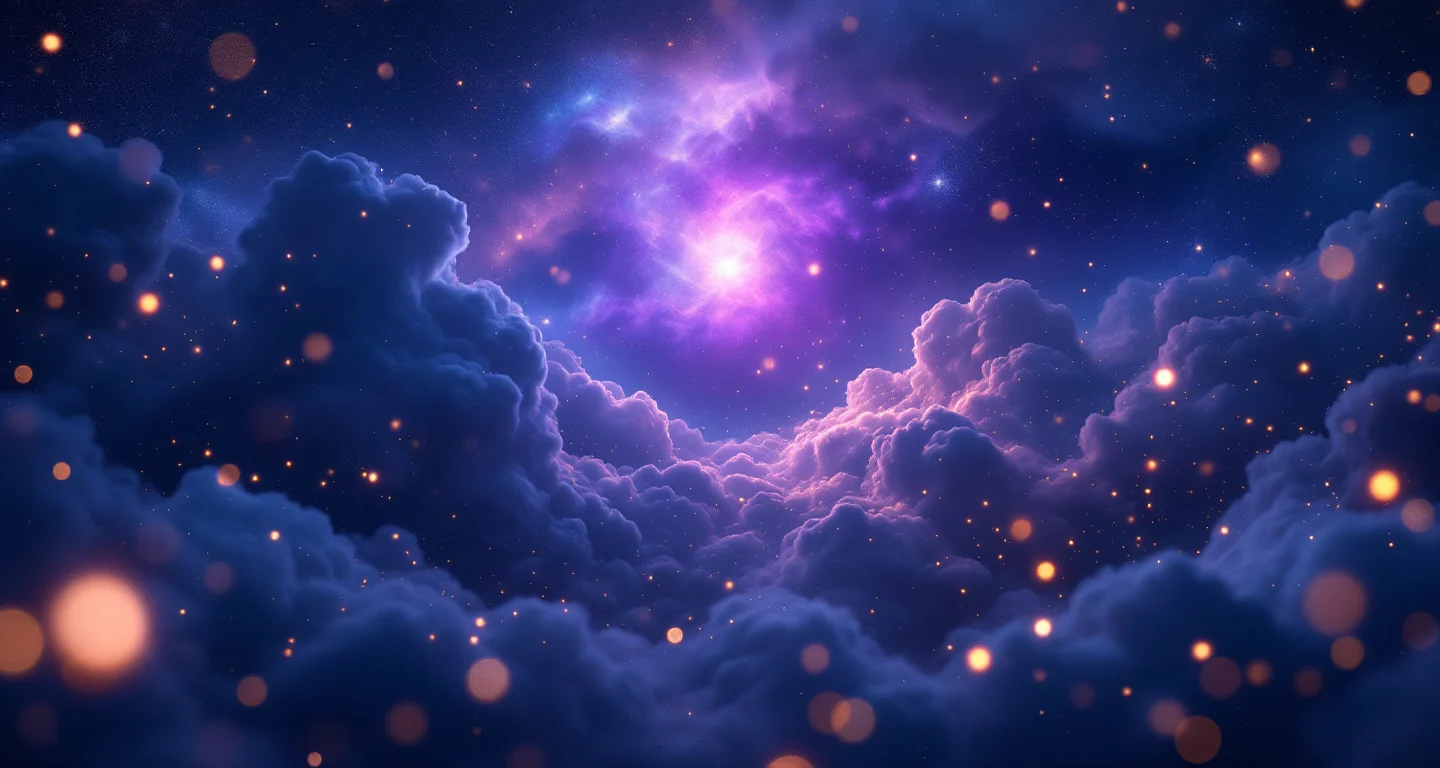 Rüyada Saç Boyatmak Görmek sembolünü temsil eden, mor-magenta bulutsu ve altın yıldızlardan oluşan atmosferik rüya sahnesi.