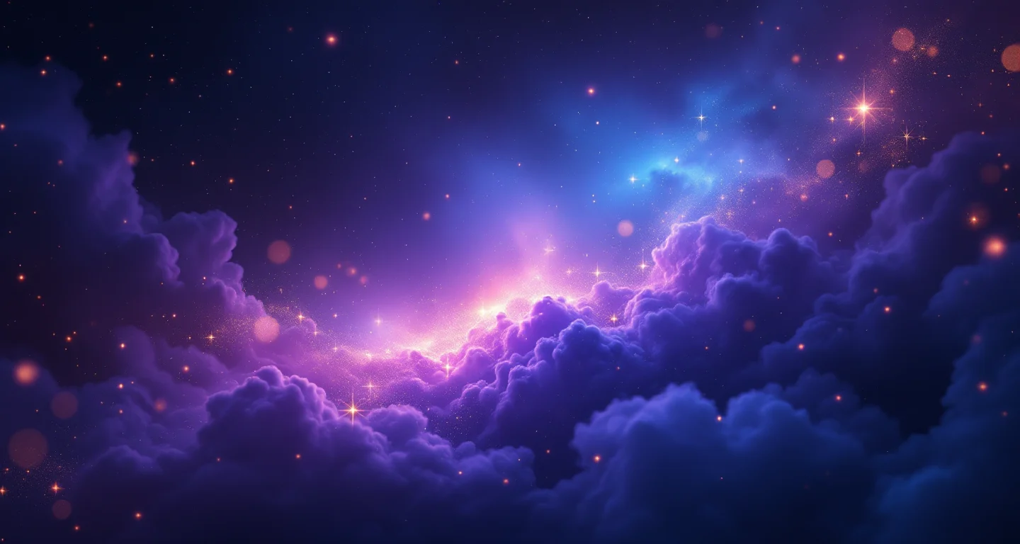 Rüyada Saçının Yağlandığını Görmek sembolünü temsil eden, mor-magenta bulutsu ve altın yıldızlardan oluşan atmosferik rüya sahnesi.