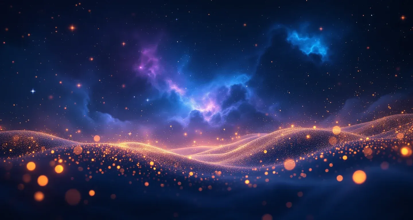 Escena onírica atmosférica con nebulosa morada-magenta y estrellas doradas, que representa el símbolo de Soñar con Cosechar Pepinos.