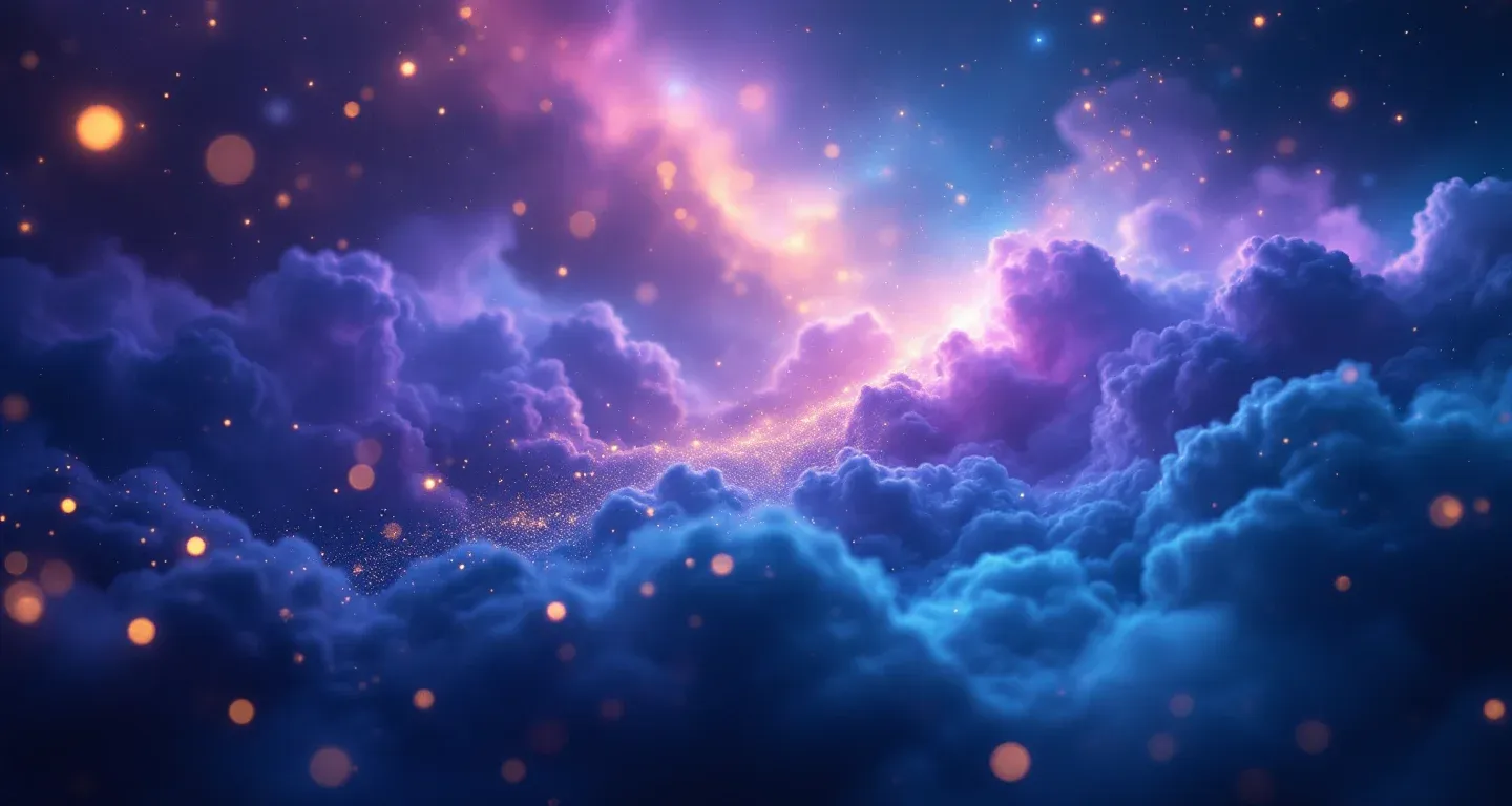 Escena onírica atmosférica con nebulosas morado-magenta y estrellas doradas, que representa el símbolo de Ver que Huyes de un Pervertido en Sueños.