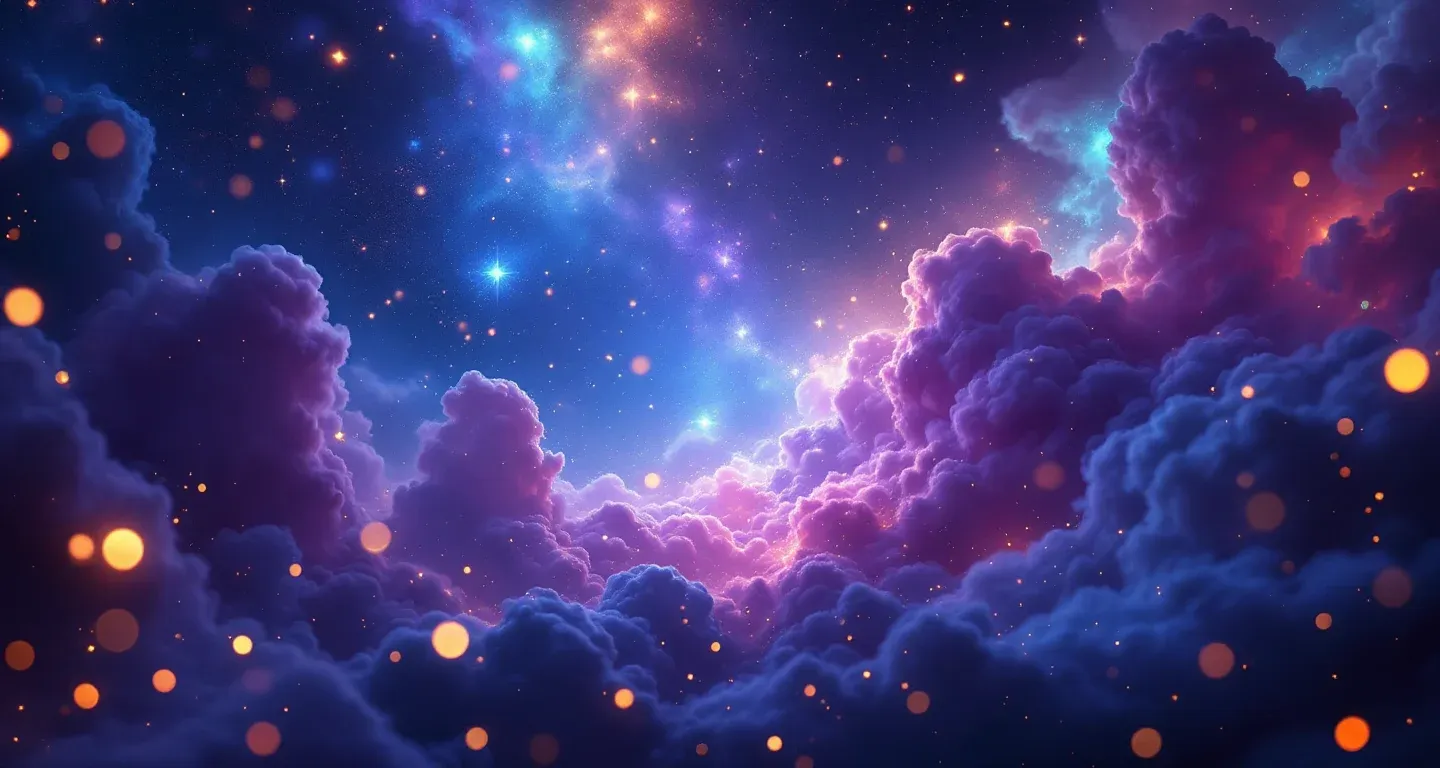 Escena onírica atmosférica con nebulosas morado-magenta y estrellas doradas que representa el símbolo de ver a un hombre con sombrero en sueños.