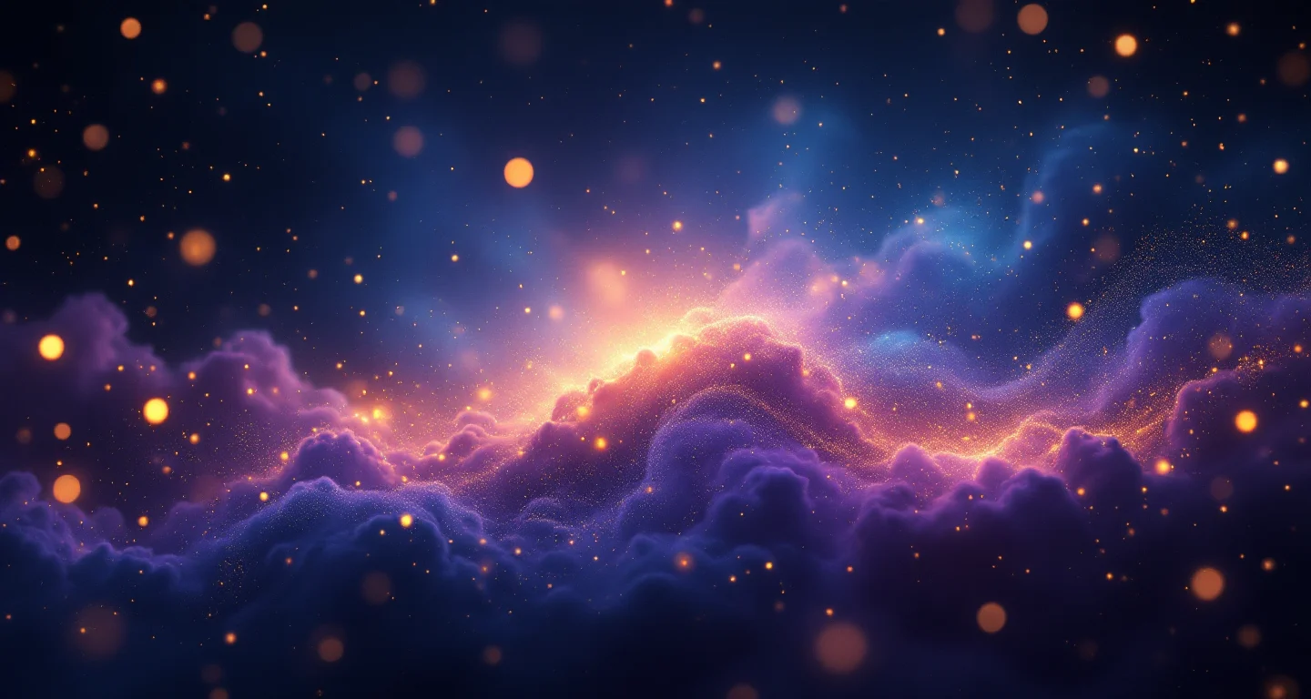 Rüyada Sigara İçmek Görmek sembolünü temsil eden, mor-magenta bulutsu ve altın yıldızlardan oluşan atmosferik rüya sahnesi.