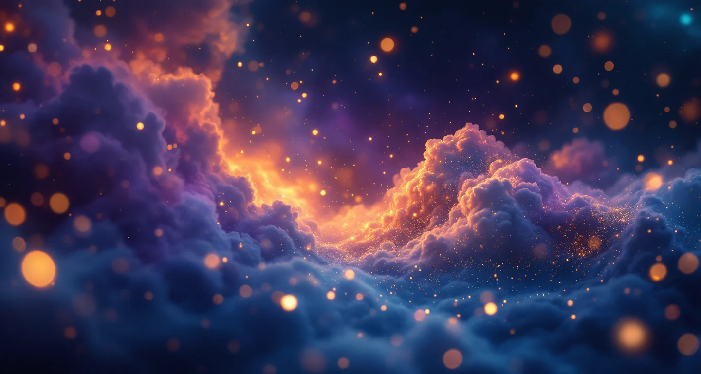 Rüyada Silah Doğrultulduğunu Görmek sembolünü temsil eden, mor-magenta bulutsu ve altın yıldızlardan oluşan atmosferik rüya sahnesi.