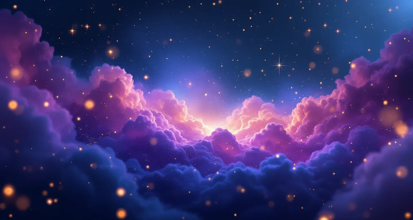 Escena onírica atmosférica con nebulosas morado-magenta y estrellas doradas que representa el símbolo de ver una cebolla en sueños.
