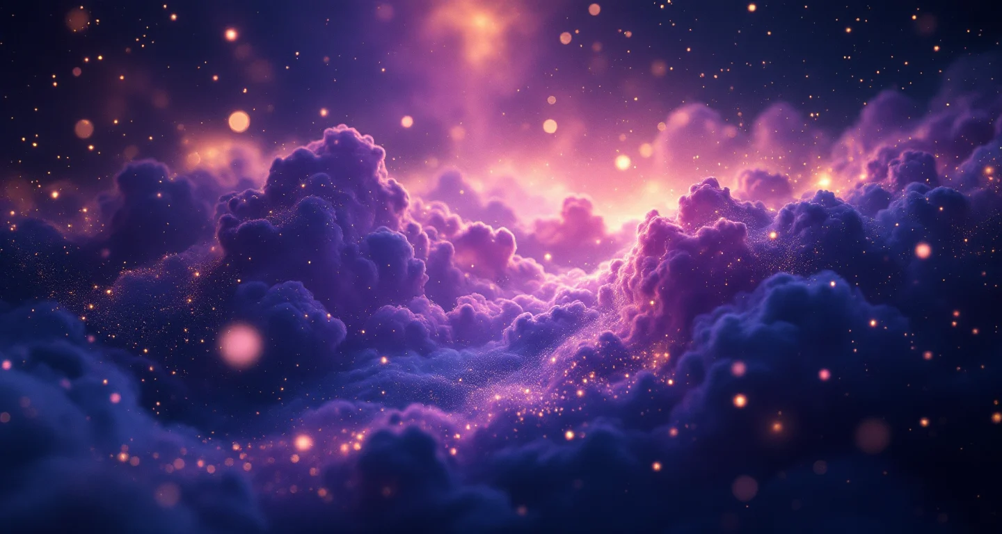 Rüyada Su İsteyen Birine Su Vermek sembolünü temsil eden, mor-magenta bulutsu ve altın yıldızlardan oluşan atmosferik rüya sahnesi.