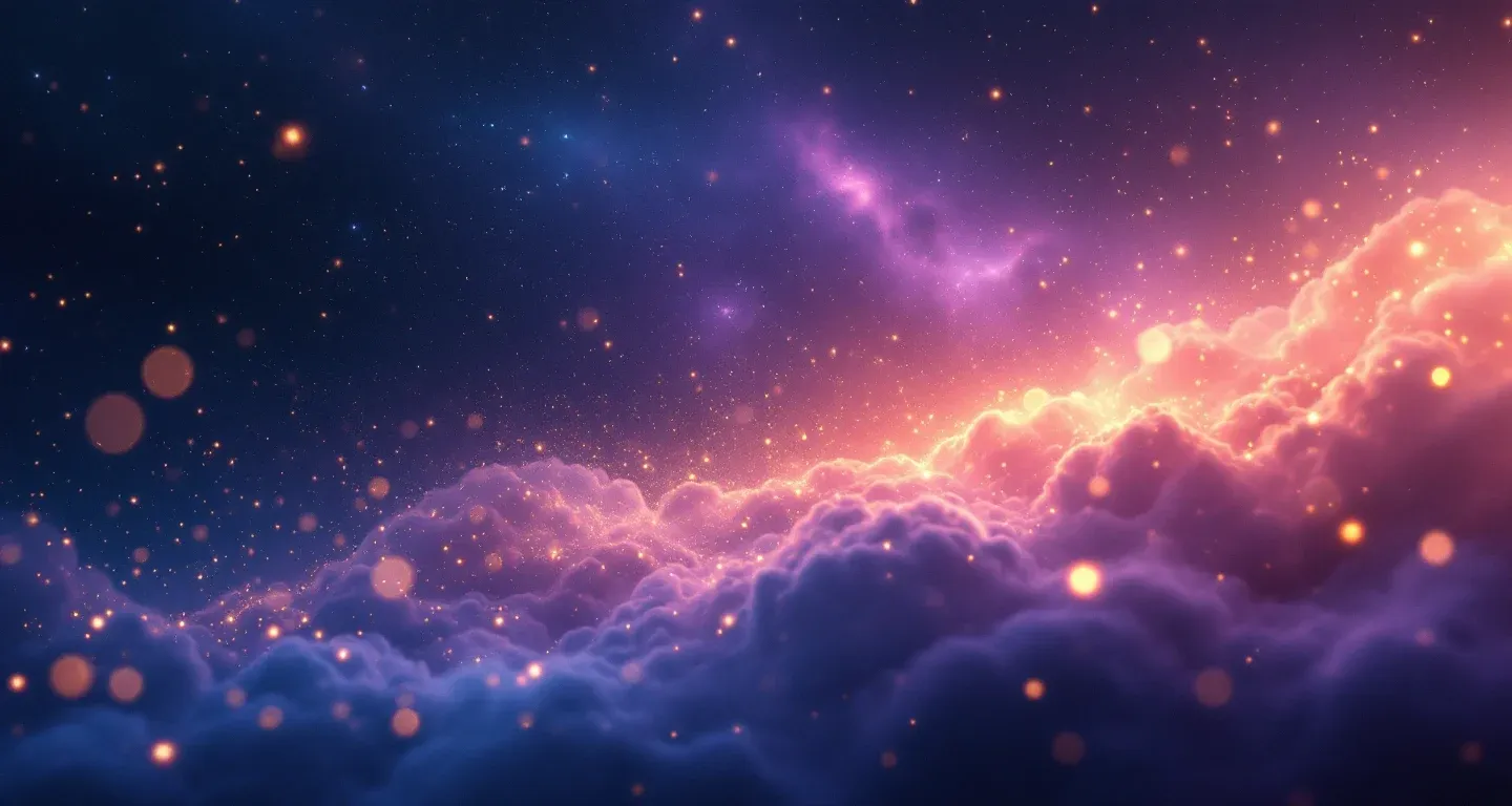 Escena onírica atmosférica con una nebulosa morado-magenta y estrellas doradas, representando el símbolo del robo del teléfono en sueños.