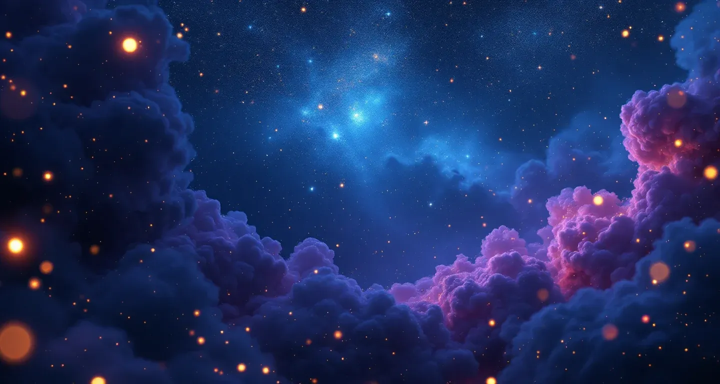 Escena onírica atmosférica con una nebulosa morado-magenta y estrellas doradas, que representa el símbolo de soñar con una zapatilla.
