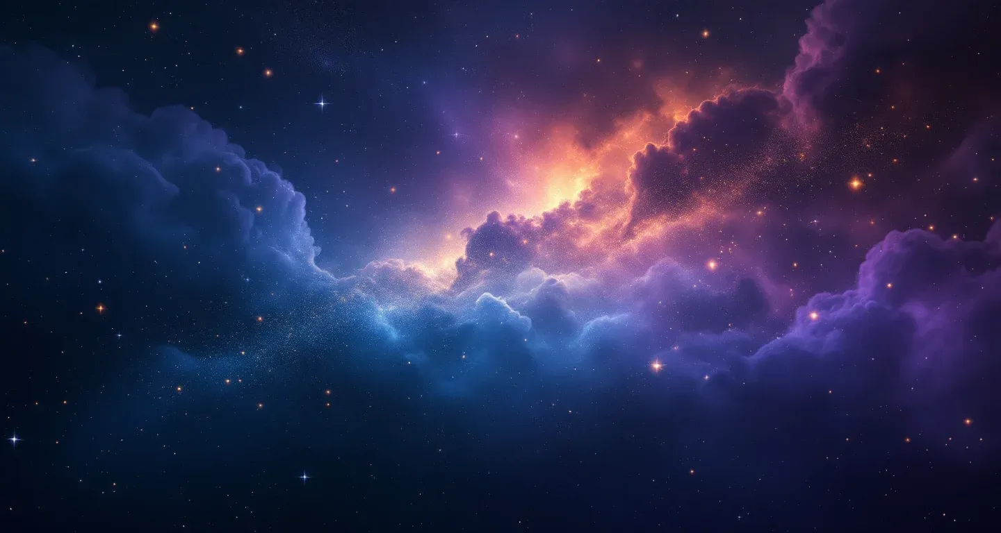 Escena onírica atmosférica con una nube violeta-magenta y estrellas doradas, que representa el símbolo de ver salir agua limpia de la tierra.