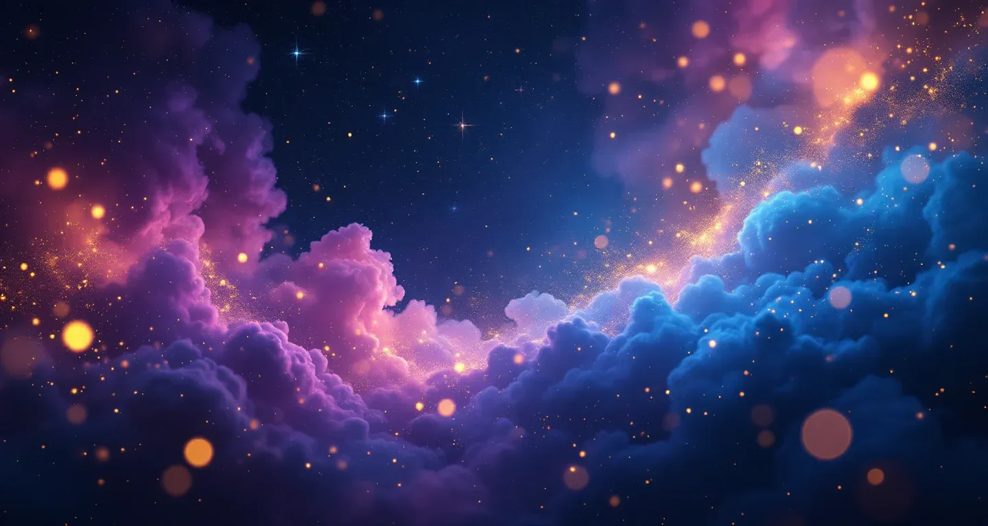 Escena onírica atmosférica con nebulosas morado-magenta y estrellas doradas que representa el símbolo de verse saliendo del túnel en sueños.