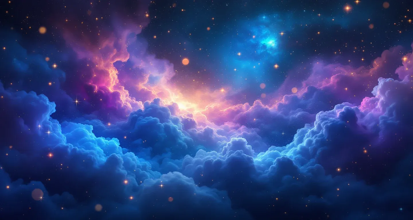 Escena onírica atmosférica con nebulosa morado-magenta y estrellas doradas, que representa el símbolo de prepararse para ir a la Umra pero no poder ir.