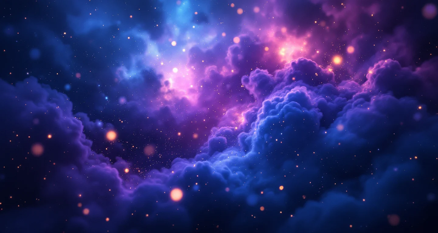 Rüyada Üzüm Yemek Görmek sembolünü temsil eden, mor-magenta bulutsu ve altın yıldızlardan oluşan atmosferik rüya sahnesi.