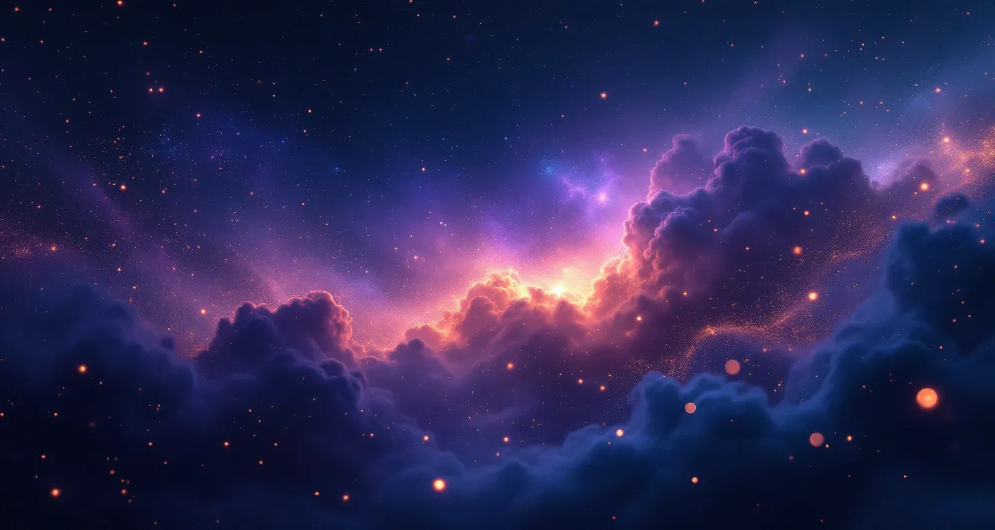 Escena onírica atmosférica con nebulosas morado-magenta y estrellas doradas que representa el símbolo de ver caer suciedad del cuerpo.