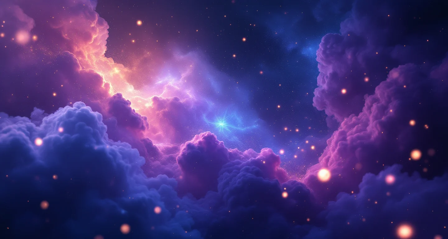 Rüyada Yaprak Sarması Görmek sembolünü temsil eden, mor-magenta bulutsu ve altın yıldızlardan oluşan atmosferik rüya sahnesi.
