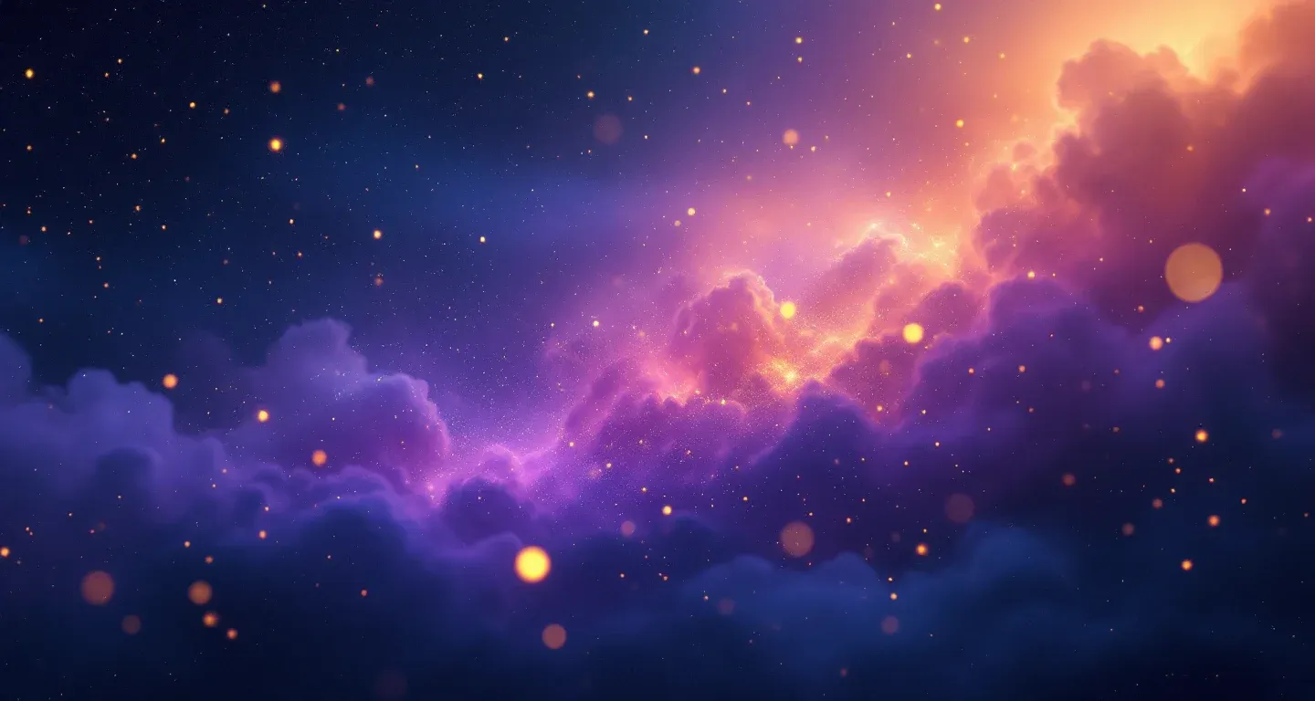 Escena onírica atmosférica con nebulosas morado-magenta y estrellas doradas, que representa el símbolo de ver una cama en sueños.