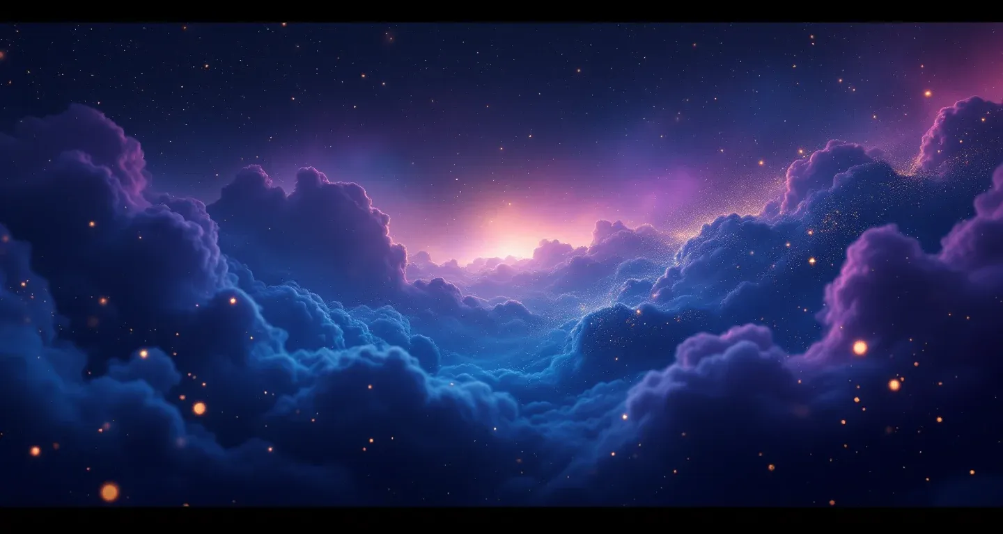 代表梦见拧掉蛇头这一意象的梦境场景，画面由紫红色星云与金色星点构成，氛围神秘而温暖。