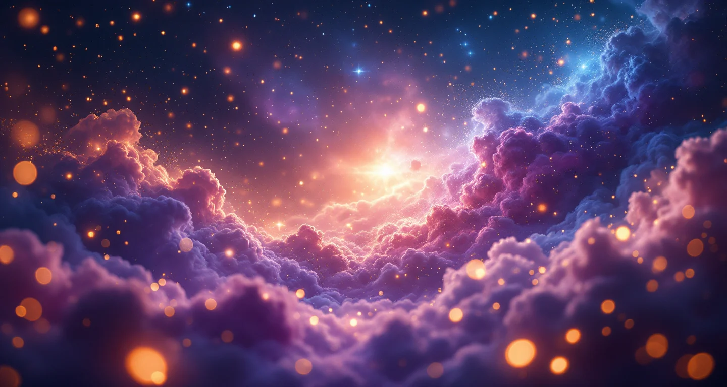 Rüyada Yılan Saldırması sembolünü temsil eden, mor-magenta bulutsu ve altın yıldızlardan oluşan atmosferik rüya sahnesi.