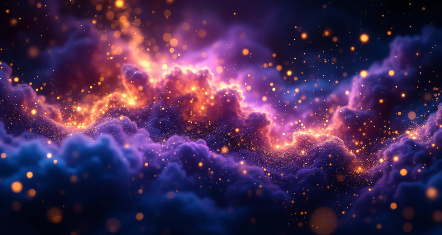 Rüyada Yüzünün Şiştiğini Görmek sembolünü temsil eden, mor-magenta bulutsu ve altın yıldızlardan oluşan atmosferik rüya sahnesi.
